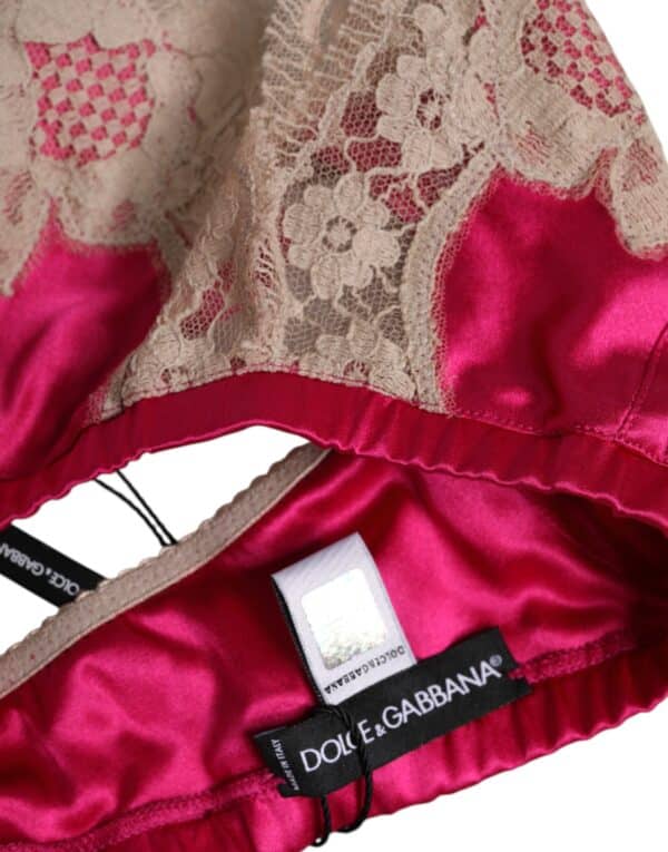 Dolce & Gabbana Magenta Floral Lace Silk Non Wire Bra Underwear – Image 5