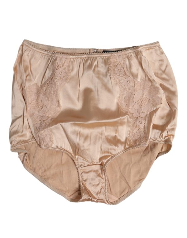 Dolce & Gabbana Beige Silk Lace High Waist Bikini Panty Underwear – Image 2