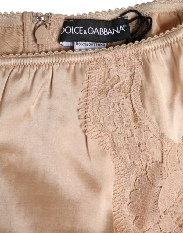 Dolce & Gabbana Beige Silk Lace High Waist Bikini Panty Underwear – Image 3