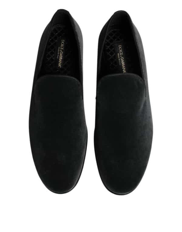 Dolce & Gabbana Black Velvet Slip On Loafers Formal Shoes – Image 3