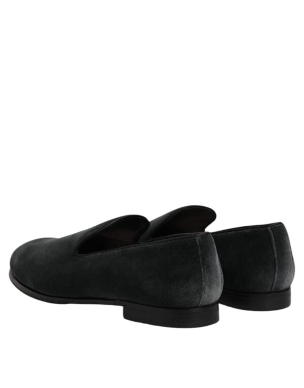 Dolce & Gabbana Black Velvet Slip On Loafers Formal Shoes – Image 5