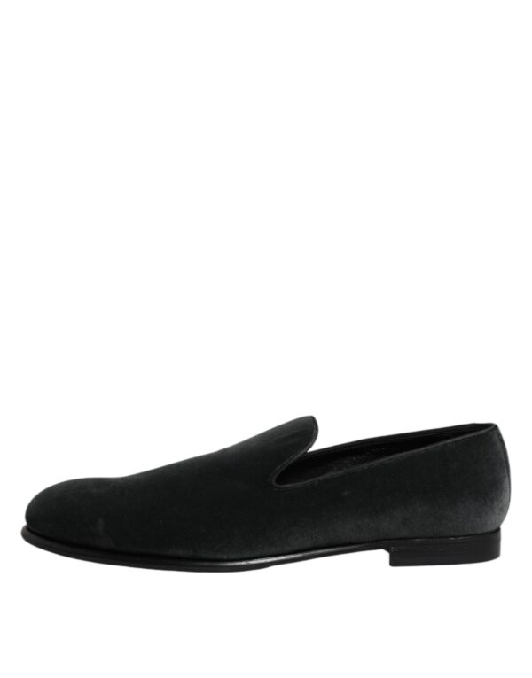 Dolce & Gabbana Black Velvet Slip On Loafers Formal Shoes – Image 6
