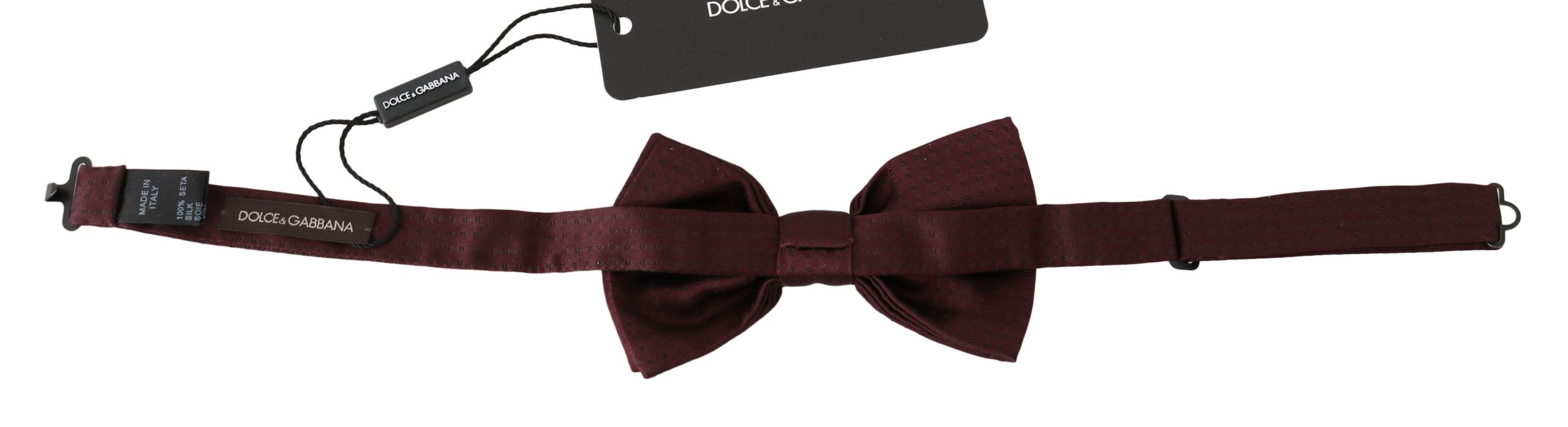 Nœud papillon bordeaux élégant avec étiquette.