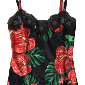 Dolce & Gabbana Black Anthurium Print Silk Camisole Top Underwear