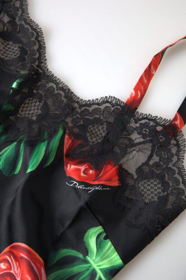 Dolce & Gabbana Black Anthurium Print Silk Camisole Top Underwear – Image 2