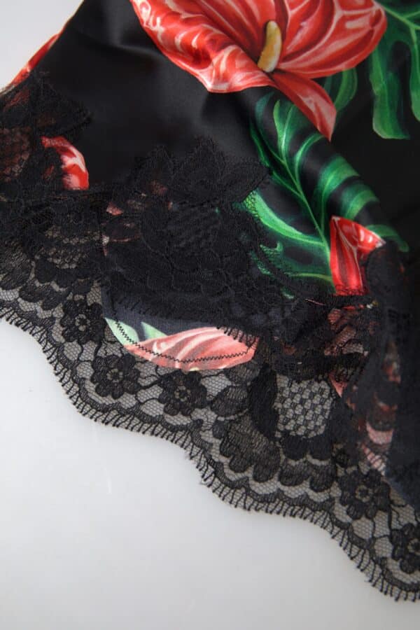 Dolce & Gabbana Black Anthurium Print Silk Camisole Top Underwear – Image 3