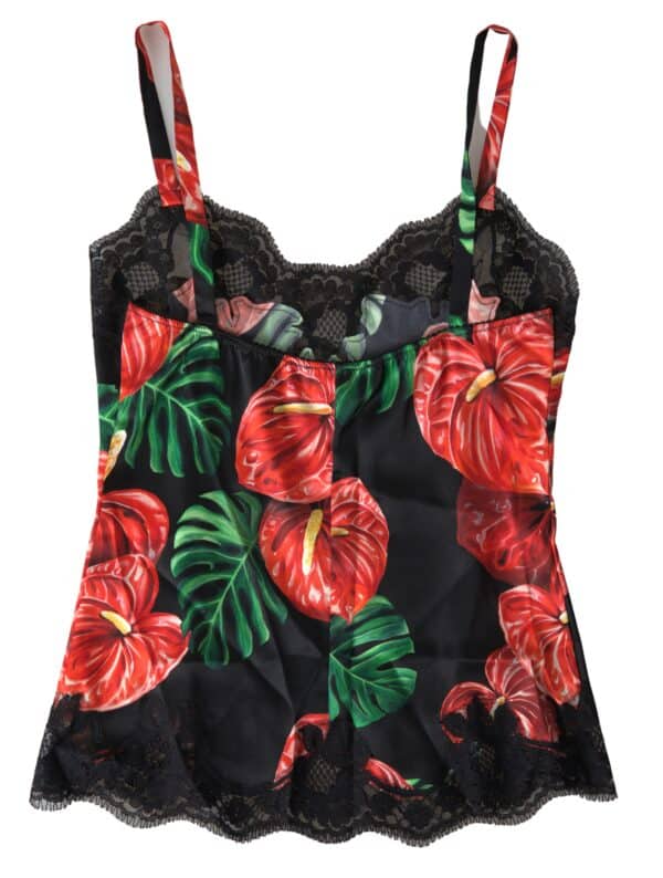 Dolce & Gabbana Black Anthurium Print Silk Camisole Top Underwear – Image 4