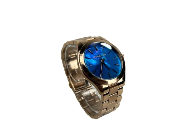 Michael Kors Slim Runway Stainless Steel Watch MK3494 Ocean Blue Gold – Image 2