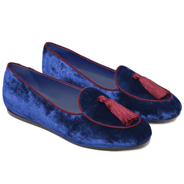 Charles Philip Blue Velvet Flat Shoe – Image 2