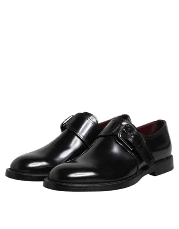 Dolce & Gabbana Black Leather Monk Strap Derby Formal Shoes – Image 4