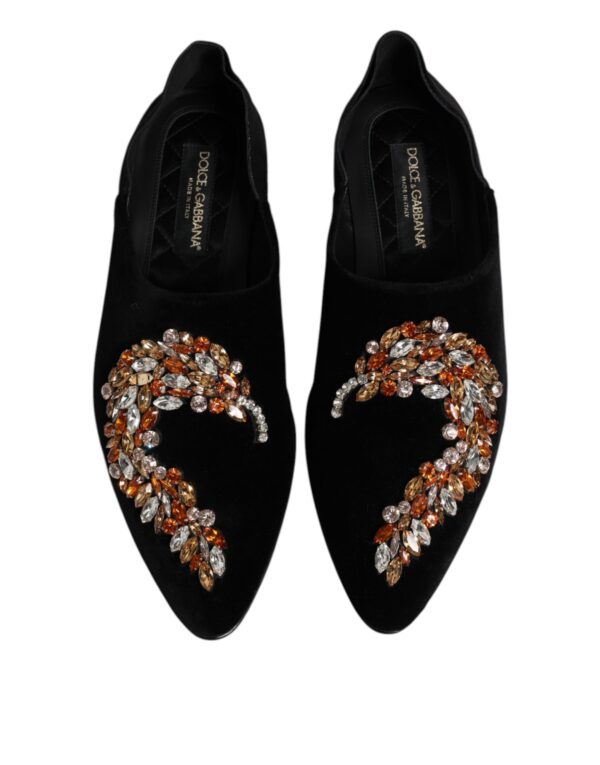 Dolce & Gabbana Black Velvet Embellished Loafer Slip On Shoes – Image 3