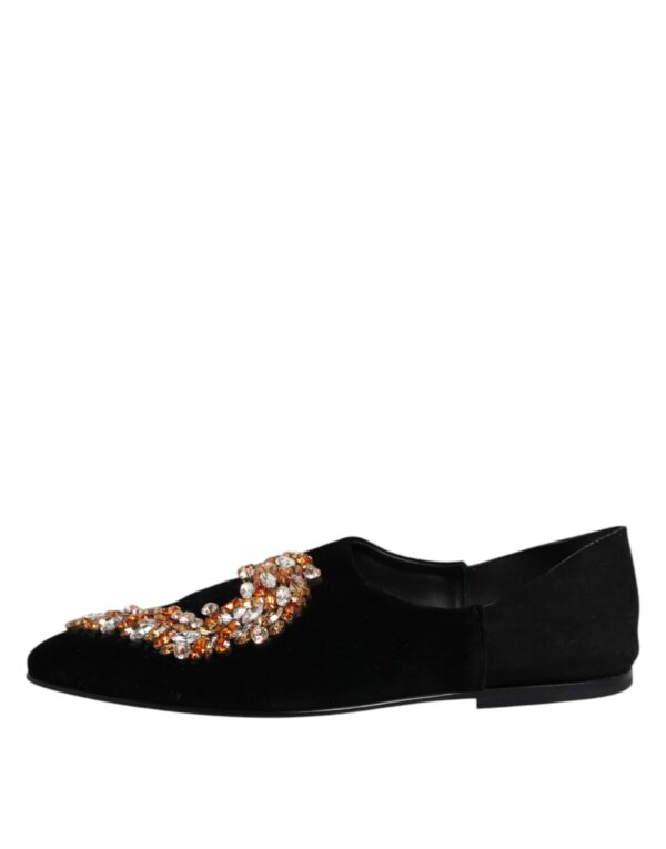 Dolce & Gabbana Black Velvet Embellished Loafer Slip On Shoes – Image 6