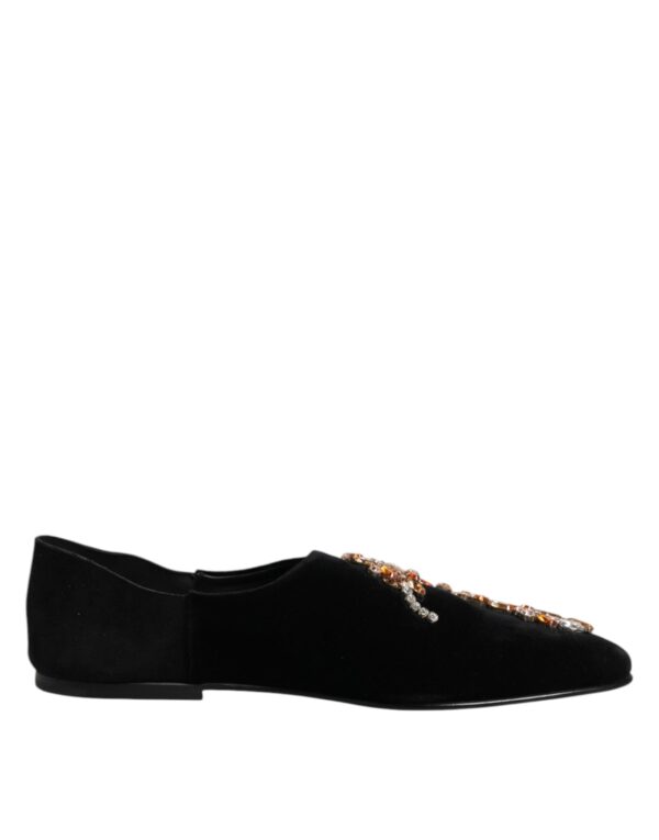 Dolce & Gabbana Black Velvet Embellished Loafer Slip On Shoes – Image 7