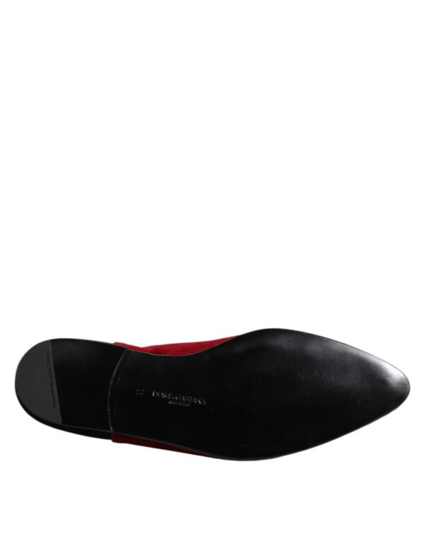 Dolce & Gabbana Black Red Velvet Embellished Slip On Shoes – Image 8
