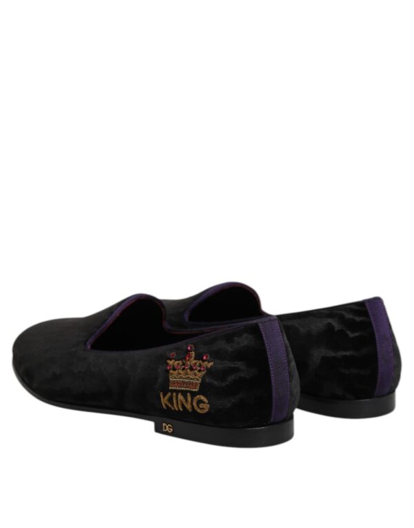 Dolce & Gabbana Black DG Crown Embroidery Loafers Slip On Shoes – Image 2