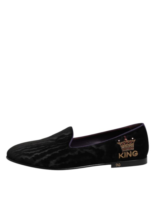 Dolce & Gabbana Black DG Crown Embroidery Loafers Slip On Shoes – Image 3