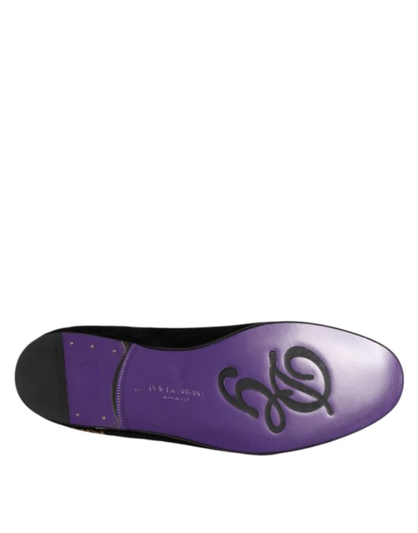 Dolce & Gabbana Black DG Crown Embroidery Loafers Slip On Shoes – Image 5