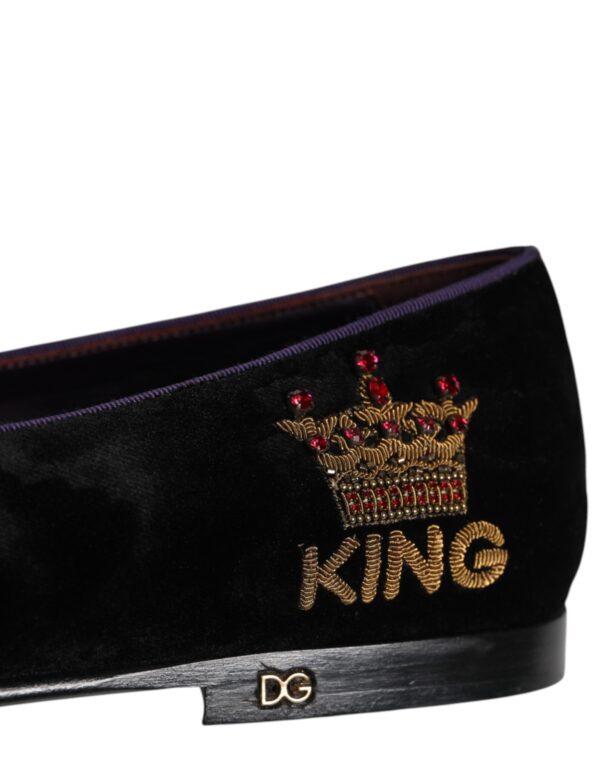 Dolce & Gabbana Black DG Crown Embroidery Loafers Slip On Shoes – Image 6