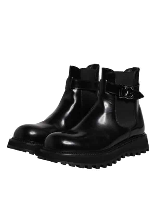 Dolce & Gabbana Black Belted DG Logo Men Chelsea Boots Shoes – Image 4
