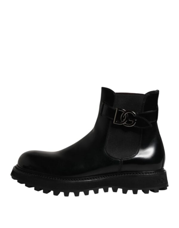 Dolce & Gabbana Black Belted DG Logo Men Chelsea Boots Shoes – Image 6