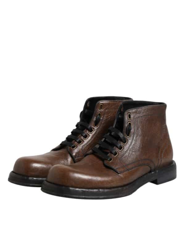 Dolce & Gabbana Brown Leather Lace Up Men Ankle Boots Shoes – Image 4