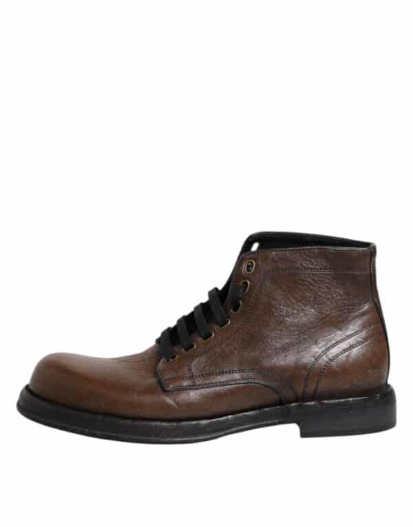 Dolce & Gabbana Brown Leather Lace Up Men Ankle Boots Shoes – Image 6