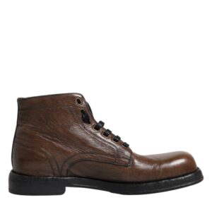 Dolce & Gabbana Brown Leather Lace Up Men Ankle Boots Shoes