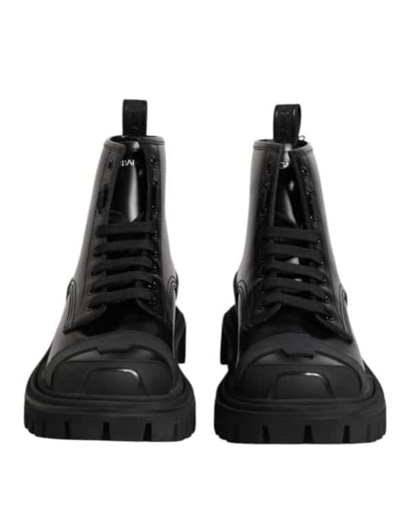 Dolce & Gabbana Black Leather Lace Up Mid Calf Boots Shoes – Image 2