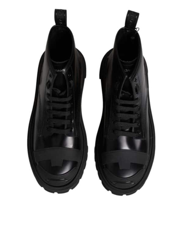 Dolce & Gabbana Black Leather Lace Up Mid Calf Boots Shoes – Image 3
