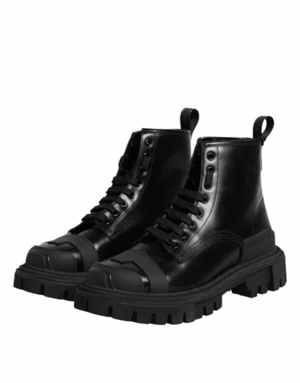 Dolce & Gabbana Black Leather Lace Up Mid Calf Boots Shoes – Image 4