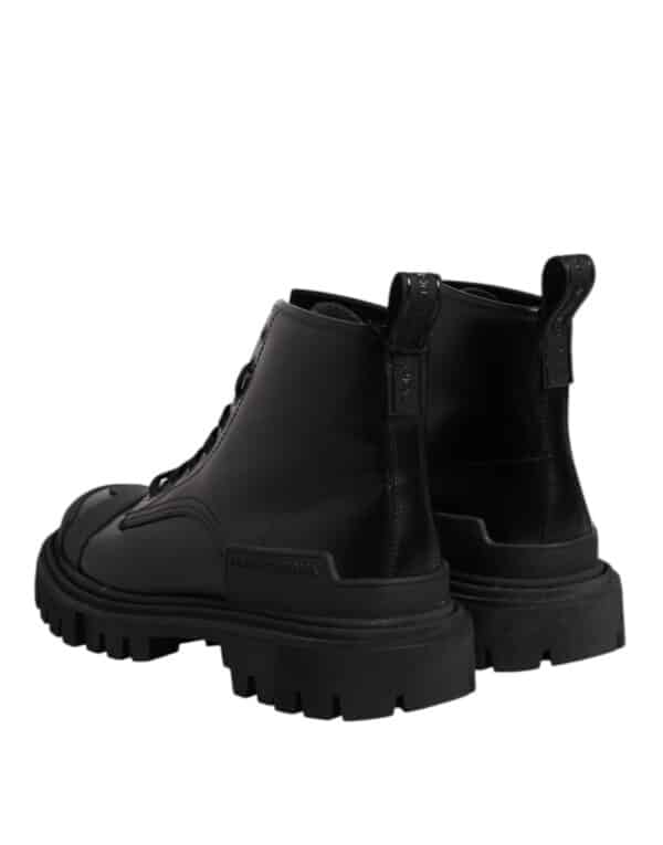 Dolce & Gabbana Black Leather Lace Up Mid Calf Boots Shoes – Image 5