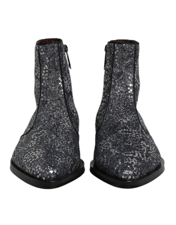 Dolce & Gabbana Dark Gray Cotton Sequined Chelsea Boots Shoes – Image 2