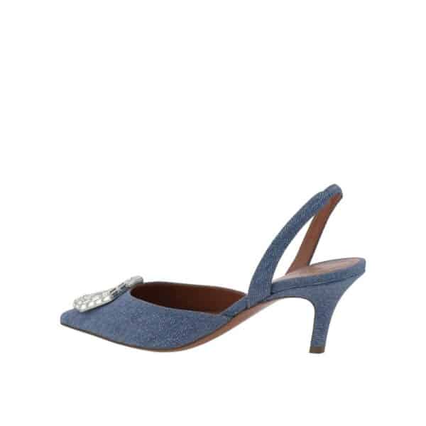 Amina Muaddi Camelia Sling 60 Printed Denim Pumps – Image 3