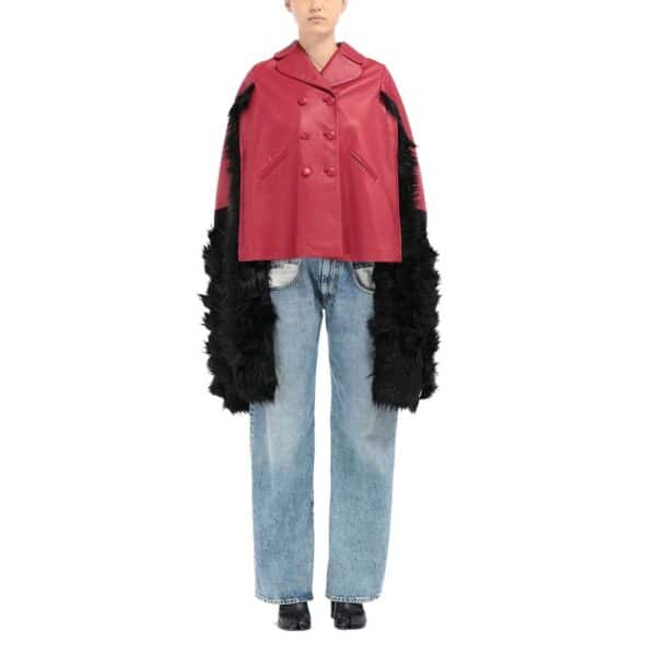 Maison Margiela Faux Fur Trimmed Leather Cape Jacket – Image 2