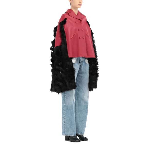 Maison Margiela Faux Fur Trimmed Leather Cape Jacket – Image 3