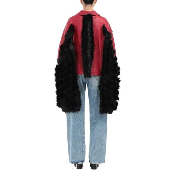 Maison Margiela Faux Fur Trimmed Leather Cape Jacket – Image 4