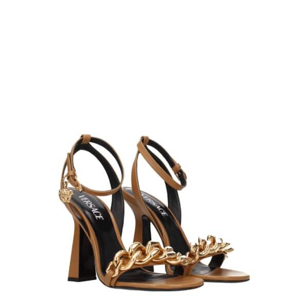 Versace Brown Leather Stiletto Heels Sandals – Image 2