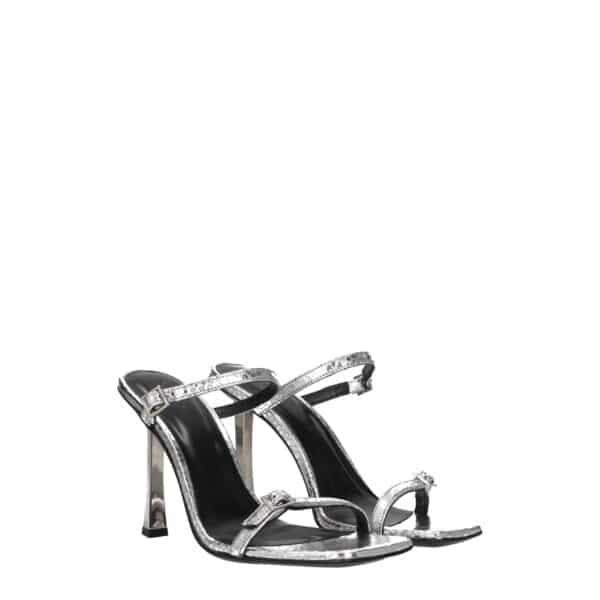 BY FAR Gray Leather Stiletto Heels Sandals – Image 2