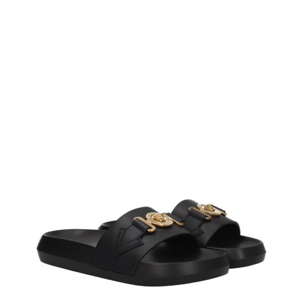 Versace Black Leather Slippers Sandals – Image 2