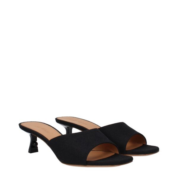 Off-White Black Linen Flat Sandals – Image 2