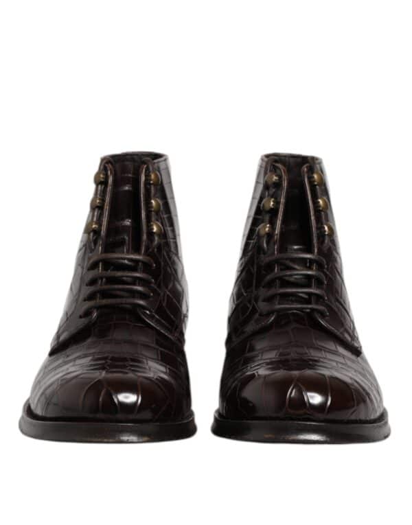Dolce & Gabbana Dark Brown Leather Lace Up Short Boots Shoes – Image 2