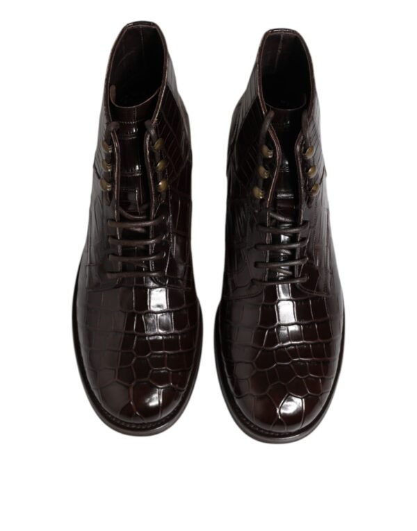 Dolce & Gabbana Dark Brown Leather Lace Up Short Boots Shoes – Image 3