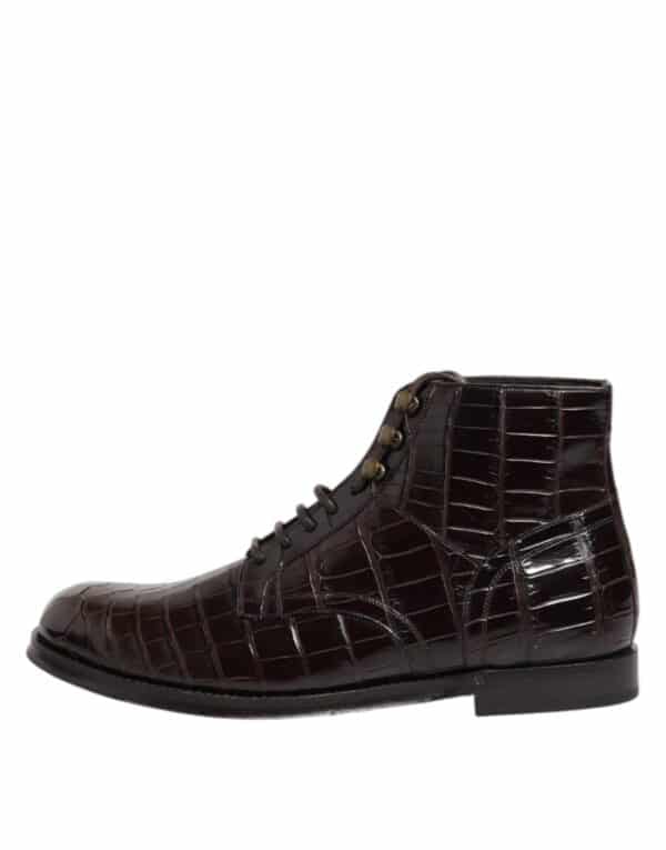 Dolce & Gabbana Dark Brown Leather Lace Up Short Boots Shoes – Image 6