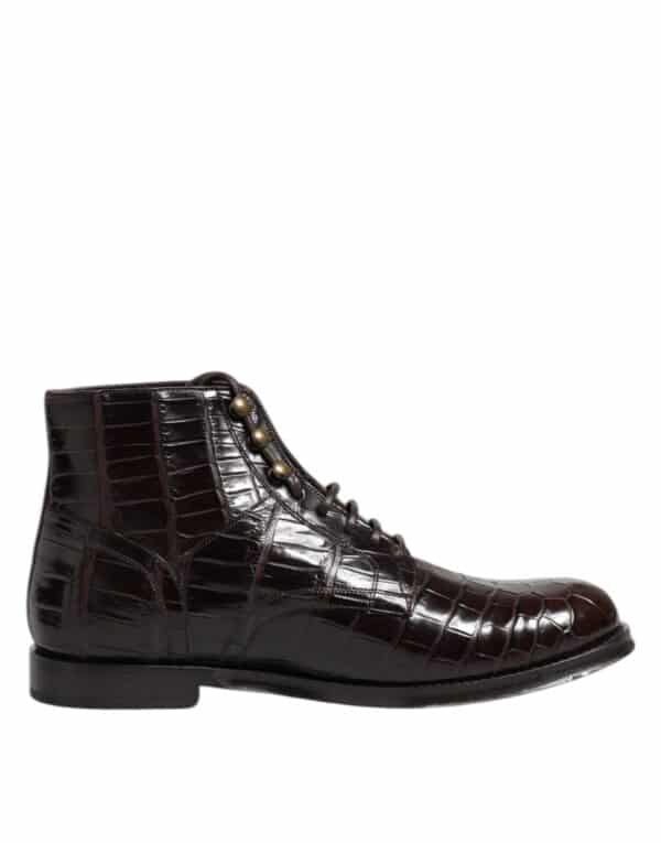 Dolce & Gabbana Dark Brown Leather Lace Up Short Boots Shoes – Image 7