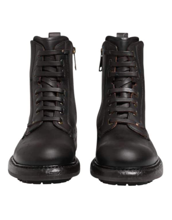 Dolce & Gabbana Dark Brown Leather Lace Up Mid Calf Boots Shoes – Image 2