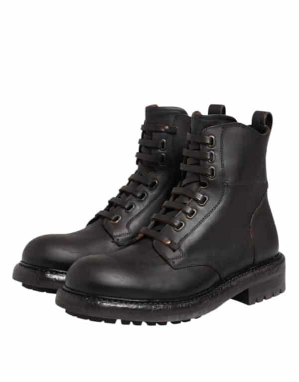 Dolce & Gabbana Dark Brown Leather Lace Up Mid Calf Boots Shoes – Image 4