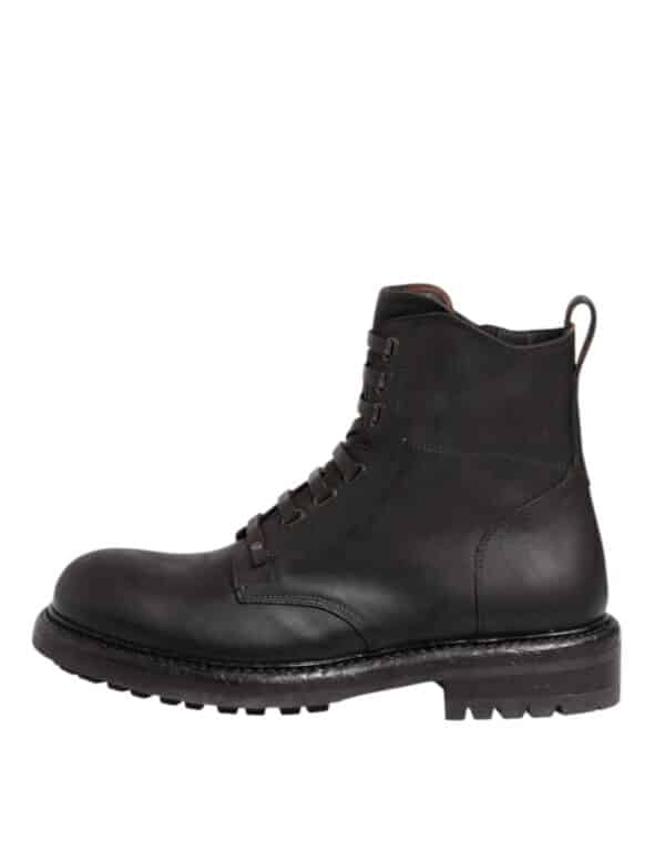 Dolce & Gabbana Dark Brown Leather Lace Up Mid Calf Boots Shoes – Image 6
