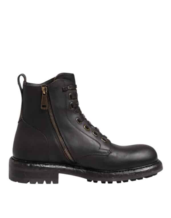 Dolce & Gabbana Dark Brown Leather Lace Up Mid Calf Boots Shoes – Image 7