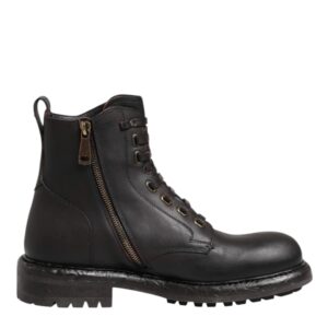 Dolce & Gabbana Dark Brown Leather Lace Up Mid Calf Boots Shoes