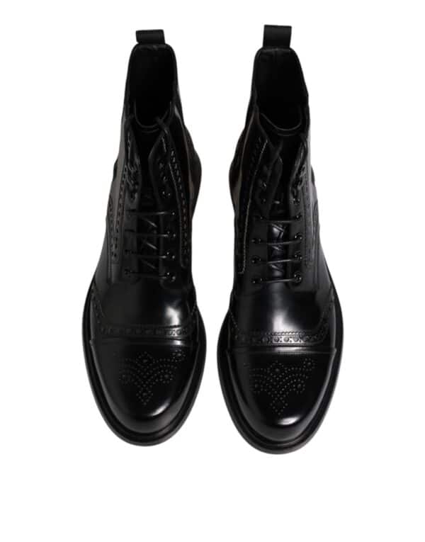 Dolce & Gabbana Black Leather Lace Up Mid Calf Boots Shoes – Image 3